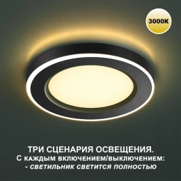 359019 SPOT NT23 499 черный Светильник встраиваемый светодиодный (три сценария работы) IP20 LED 3000К 6W+3W 100-265V 630Лм SPAN