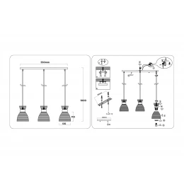 TR3407/3 BK/FGD/SM черный/золото/дымчатый E27/3 max 60W 550*135*1000