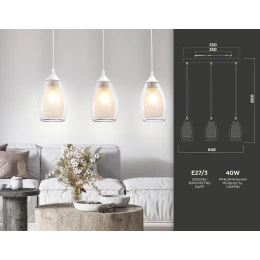 TR3536/3 WH/CL/FR белый/прозрачный/белый матовый E27*3 max 40W 640*120*820