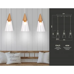 TR3669/3 BS/CL латунь/прозрачный E14/3 max 40W 590*120*850