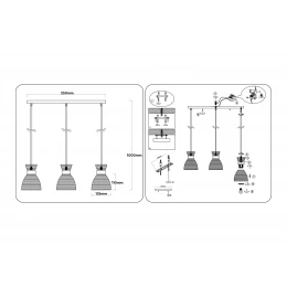 TR3404/3 BK/FGD/TI черный/золото/янтарь E27/3 max 60W 550*135*1000